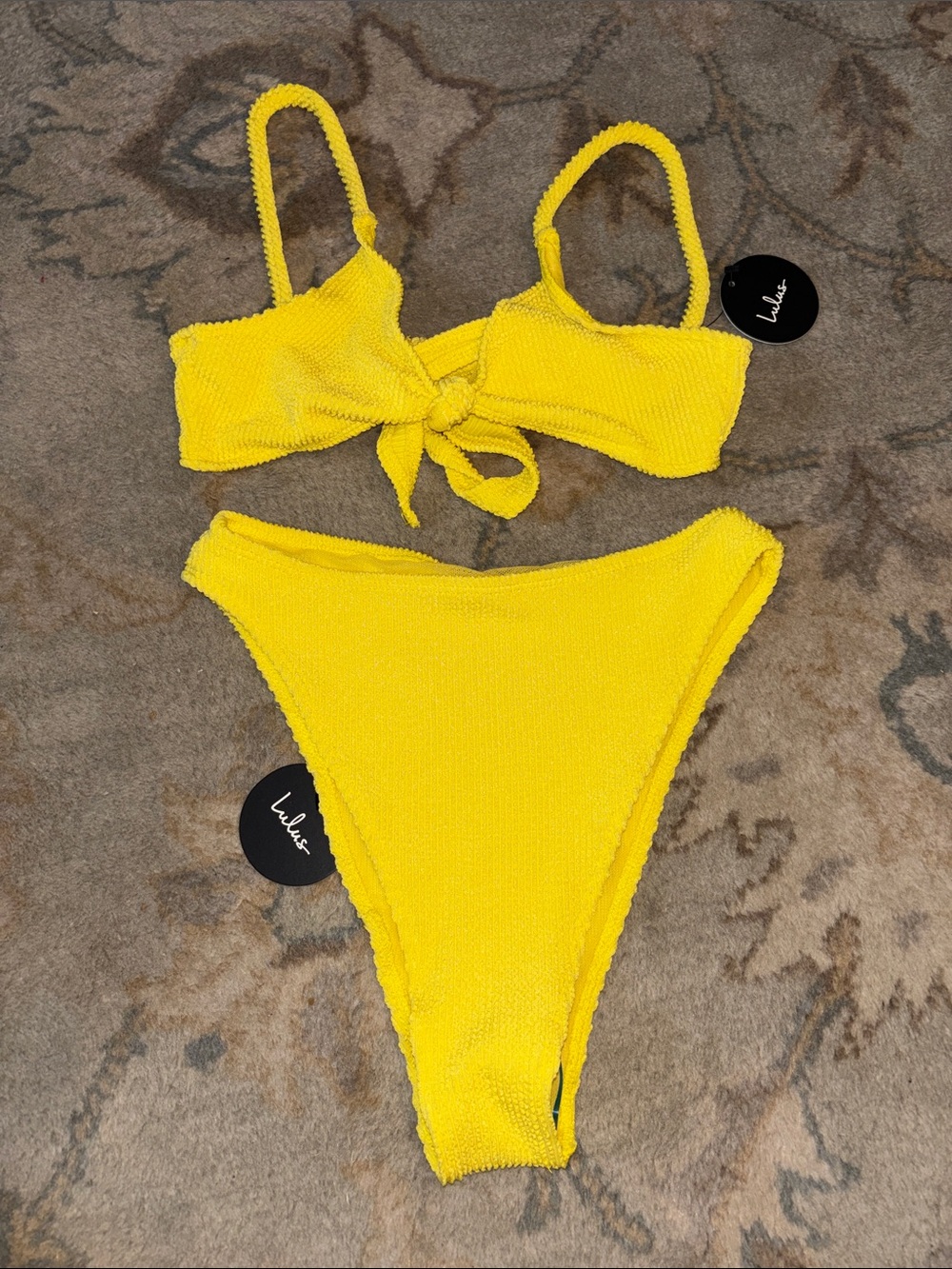 Lulu's Bright Yellow Textured Tie-Front Bikini